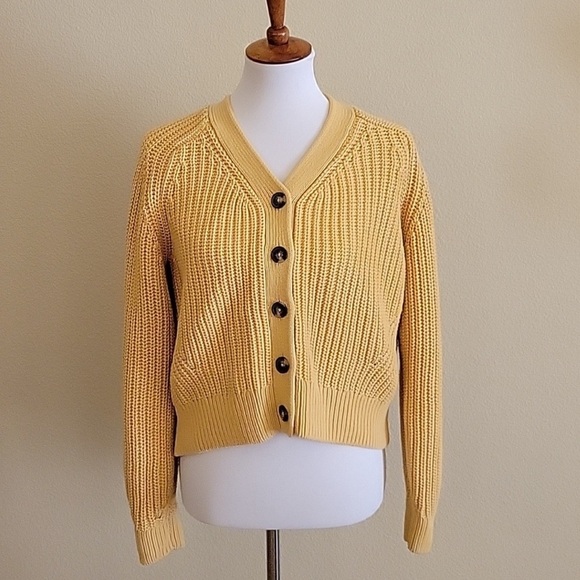 Everlane The Cotton Texture Cardigan Knit Chunky Sweater Butter Yellow Medium - Picture 3 of 7